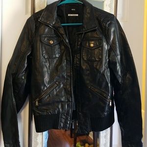 Leather jacket with detachable hood